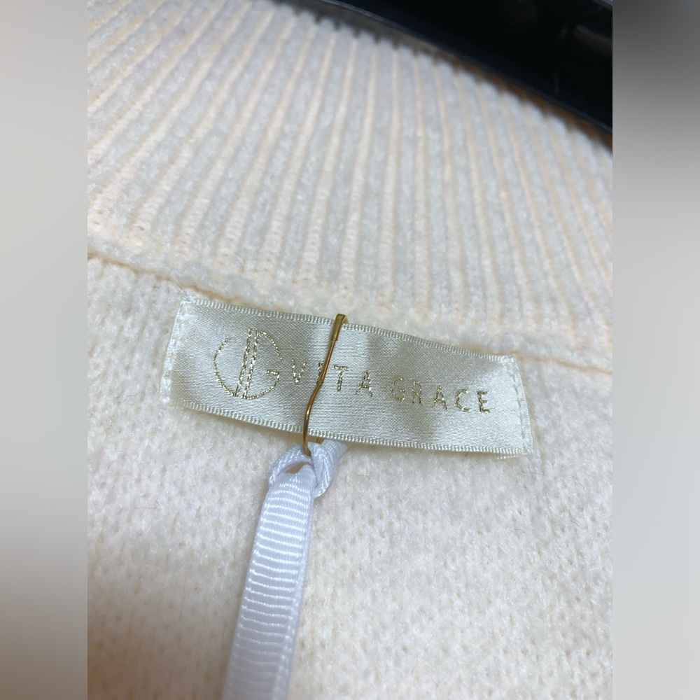 VITA GRECE Cream Pearl-Button Rib Trim Cardigan - Picture 6 of 11